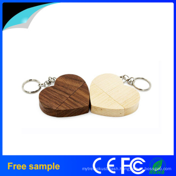 2016 Promotional Gift Customized Wood Heart Shape USB2.0 Pendrive